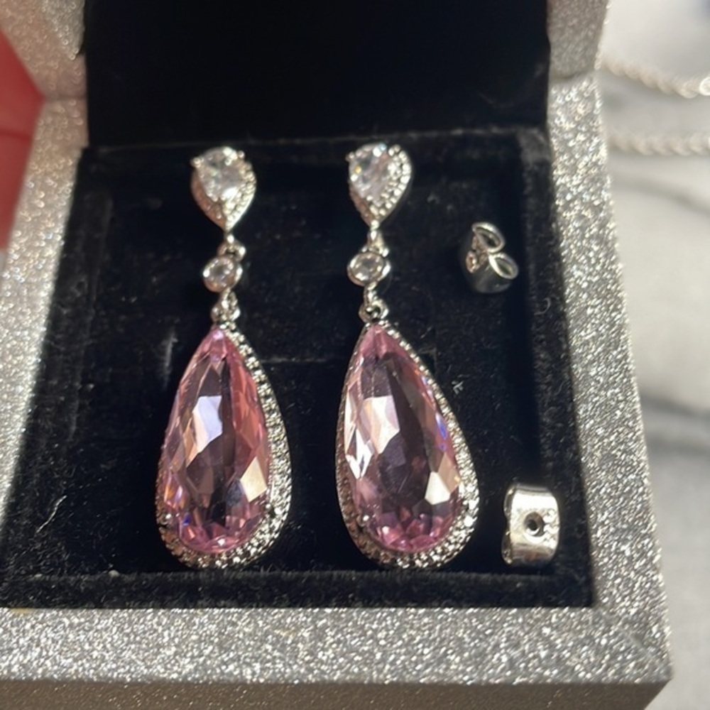 Pink crystal statement halo Cz Cubic zirconia earrings